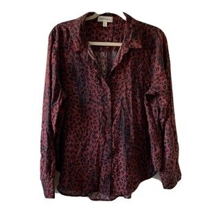 Cloth & Stone Womens Size Large Multicolor Animal Print Button Split Neck Blouse